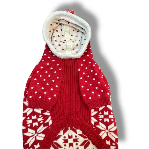 Blueberry Pet Dog Sz XL Hoodie Sweater Pom Nordic Festive Holiday Red White 16” - Picture 10 of 13